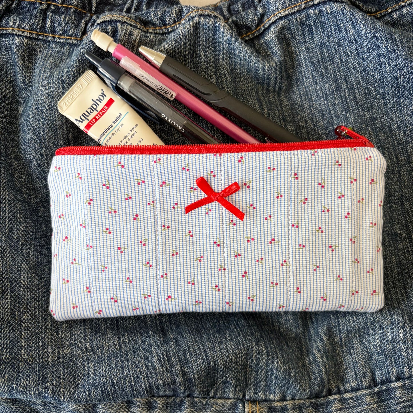 Cherry Stripes Pencil Pouch
