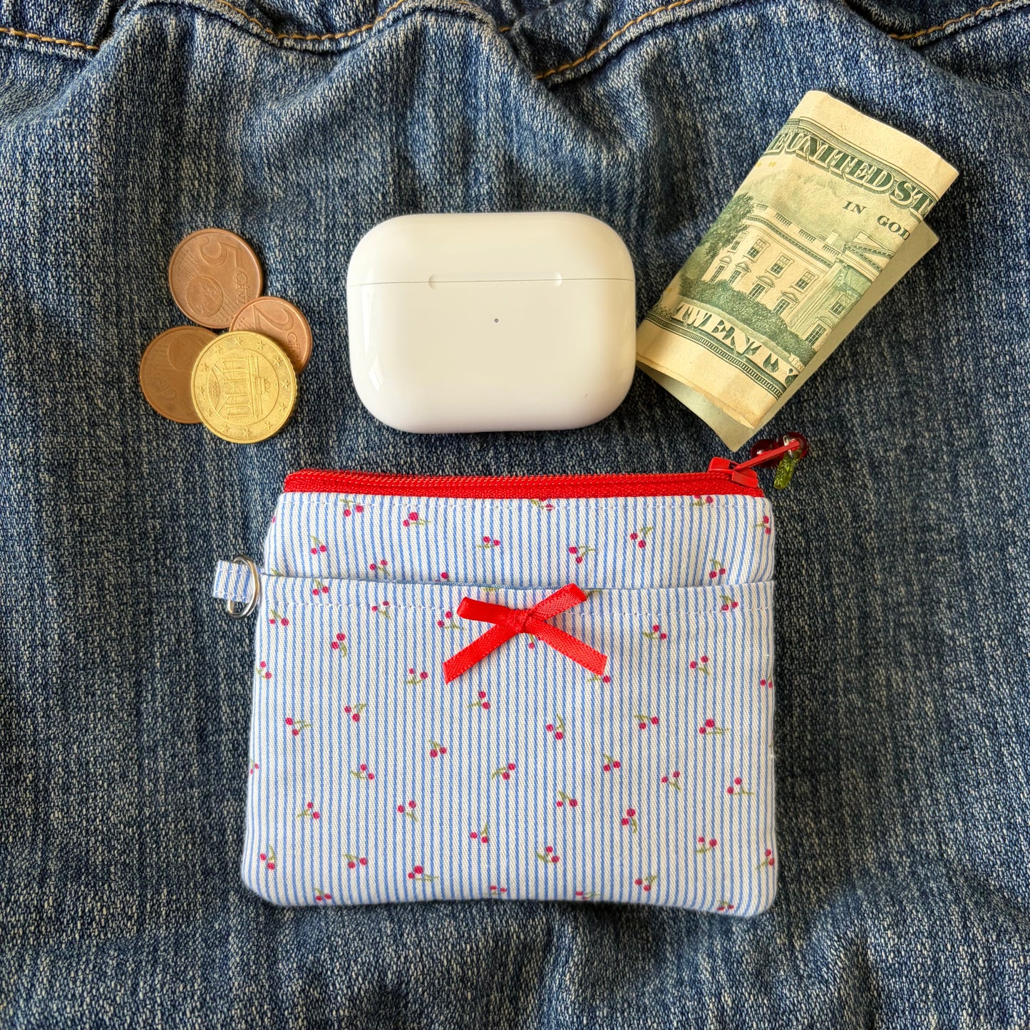 Cherry Stripes keychain wallet