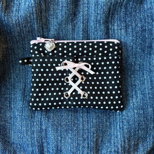 Corset polka-dot keychain wallet