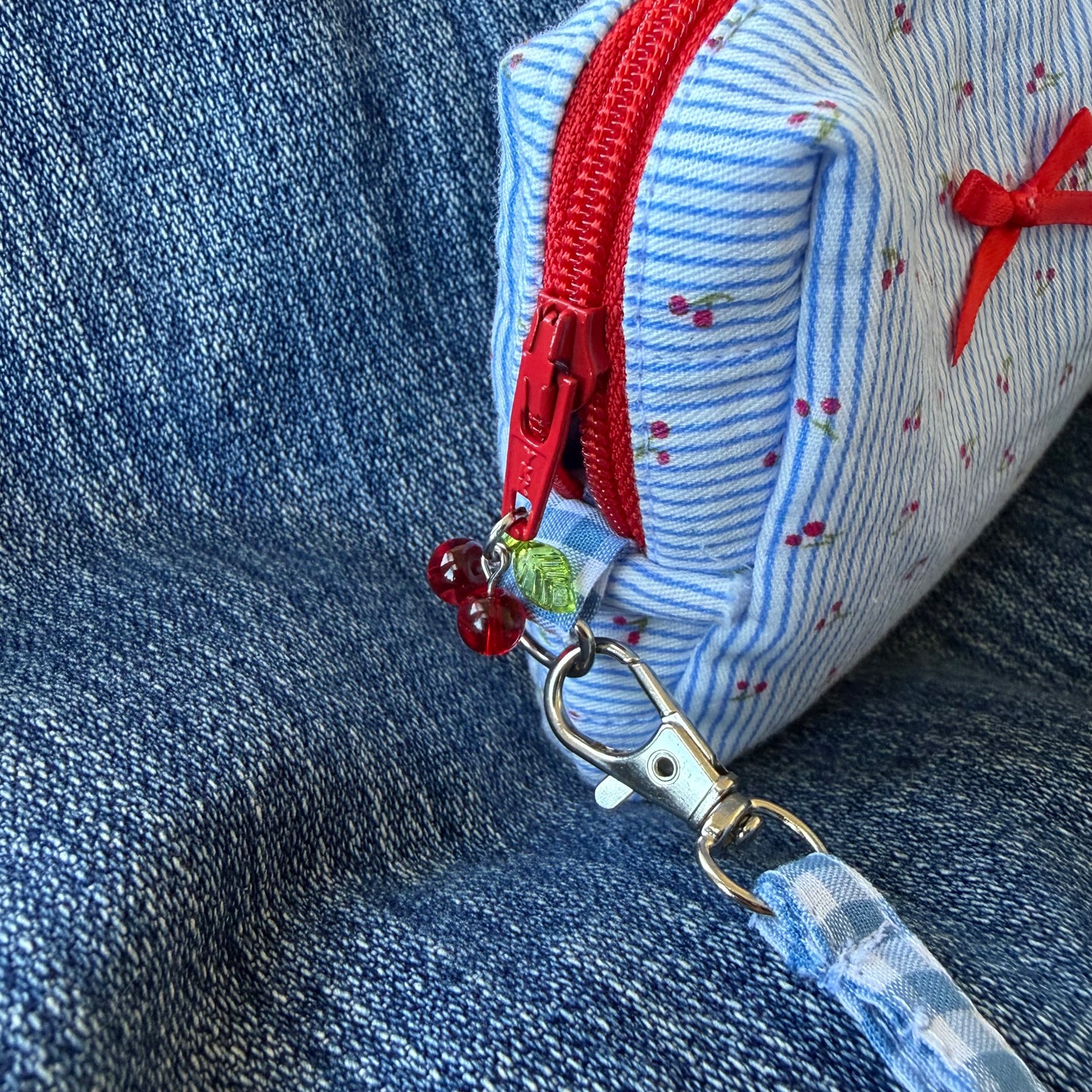 Cherry Stripes Boxy Camera Pouch