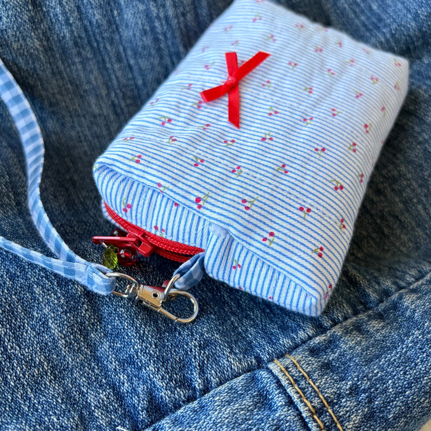 Cherry Stripes Boxy Camera Pouch